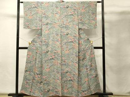 平和屋着物■上質な小紋　型染め　渡橋風景松文　正絹　逸品　DABH4277qp
