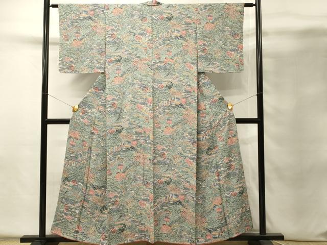 平和屋着物■上質な小紋　型染め　渡橋風景松文　正絹　逸品　DABH4277qp