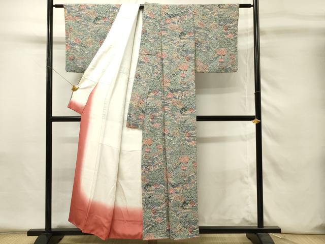 平和屋着物■上質な小紋　型染め　渡橋風景松文　正絹　逸品　DABH4277qp