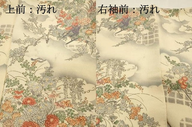 平和屋着物■上質な小紋　作家物　本草木染　花車牡丹文　鬼しぼ縮緬　正絹　逸品　DABH4282qp