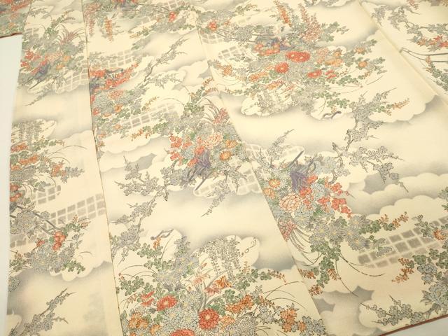 平和屋着物■上質な小紋　作家物　本草木染　花車牡丹文　鬼しぼ縮緬　正絹　逸品　DABH4282qp