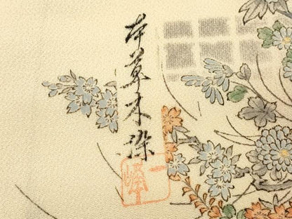 平和屋着物■上質な小紋　作家物　本草木染　花車牡丹文　鬼しぼ縮緬　正絹　逸品　DABH4282qp