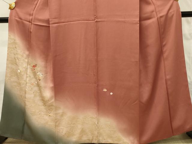 平和屋着物■訪問着　駒刺繍　扇面舞花文　暈し染め　金彩　鈴乃屋扱い　正絹　逸品　DABH4289qp