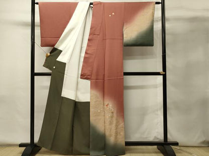 平和屋着物■訪問着　駒刺繍　扇面舞花文　暈し染め　金彩　鈴乃屋扱い　正絹　逸品　DABH4289qp