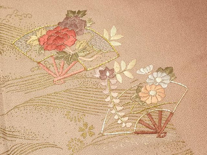 平和屋着物■訪問着　駒刺繍　扇面舞花文　暈し染め　金彩　鈴乃屋扱い　正絹　逸品　DABH4289qp