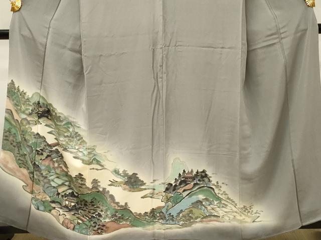平和屋着物■訪問着　手描き　遠山風景文　暈し染め　金彩　正絹　逸品　DABH4290qp