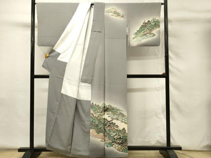平和屋着物■訪問着　手描き　遠山風景文　暈し染め　金彩　正絹　逸品　DABH4290qp