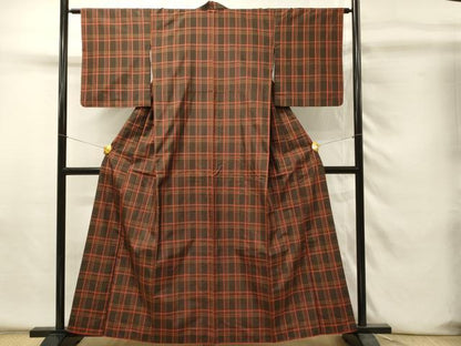 平和屋着物■本場縞大島紬　格子文　正絹　逸品　DABH4295qp