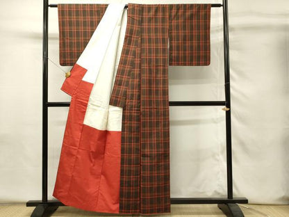 平和屋着物■本場縞大島紬　格子文　正絹　逸品　DABH4295qp