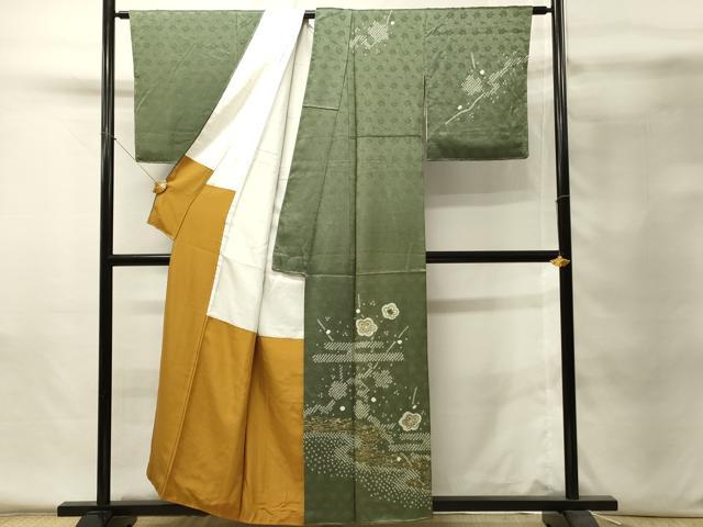平和屋着物■訪問着　絞り　刺繍　舞花文　金糸　正絹　逸品　DABH4298qp