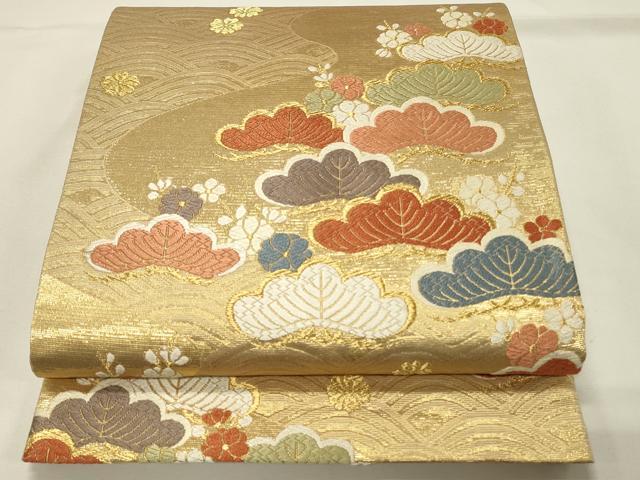 平和屋着物◎六通柄袋帯　唐織　花松文　金糸　正絹　逸品　DABH4300qp