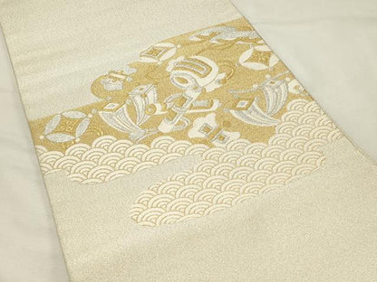 平和屋着物◎綴れ　八寸名古屋帯　宝尽くし青海波文　金銀糸　正絹　逸品　DABH4304qp