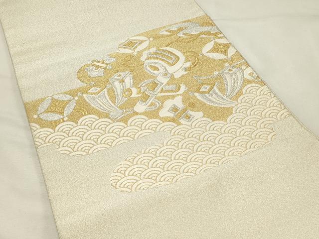 平和屋着物◎綴れ　八寸名古屋帯　宝尽くし青海波文　金銀糸　正絹　逸品　DABH4304qp