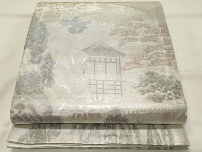 平和屋着物◎佐賀錦　六通柄袋帯　風景樹林文　洛桐錦　正絹　逸品　DABH4307qp