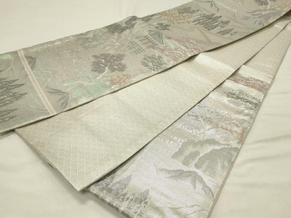 平和屋着物◎佐賀錦　六通柄袋帯　風景樹林文　洛桐錦　正絹　逸品　DABH4307qp