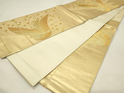 平和屋着物◎六通柄袋帯　孔雀文　金糸　正絹　逸品　DABH4314qp