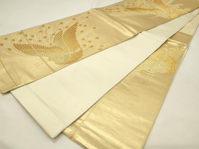 平和屋着物◎六通柄袋帯　孔雀文　金糸　正絹　逸品　DABH4314qp