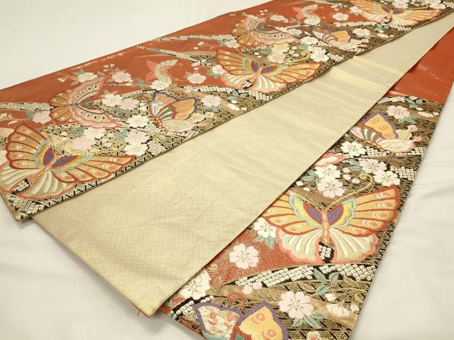 平和屋着物◎佐賀錦　六通柄袋帯　唐織　有職翔蝶文　金糸　正絹　逸品　DABH4322qp
