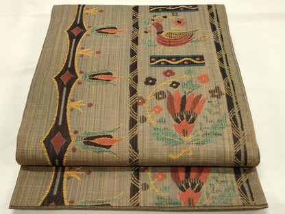 平和屋着物◎西陣　六通柄　本袋帯　花鳥間道　石摺唐糸　正絹　逸品　DABH4330qp