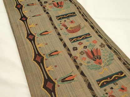 平和屋着物◎西陣　六通柄　本袋帯　花鳥間道　石摺唐糸　正絹　逸品　DABH4330qp