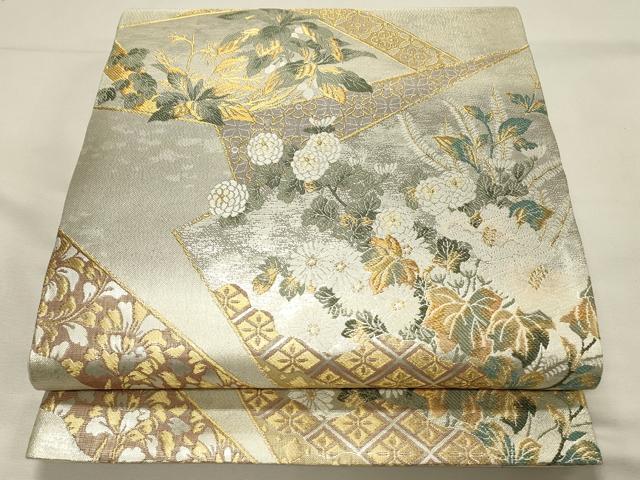 平和屋着物◎六通柄袋帯　唐織　裂取果樹花木図　金銀糸　正絹　逸品　DABH4332qp