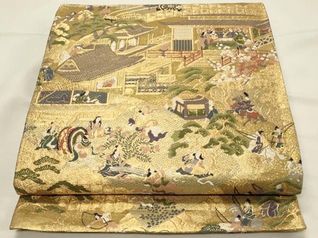 平和屋着物◎両面　全通柄袋帯　唐織　今昔物語地紙絵巻　王朝の美　金糸　正絹　逸品　DABH4337qp