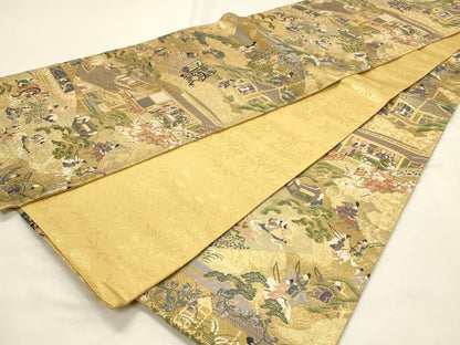 平和屋着物◎両面　全通柄袋帯　唐織　今昔物語地紙絵巻　王朝の美　金糸　正絹　逸品　DABH4337qp