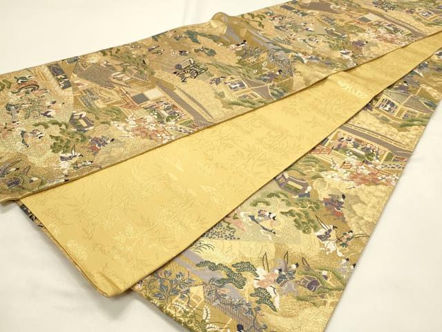 平和屋着物◎両面　全通柄袋帯　唐織　今昔物語地紙絵巻　王朝の美　金糸　正絹　逸品　DABH4337qp