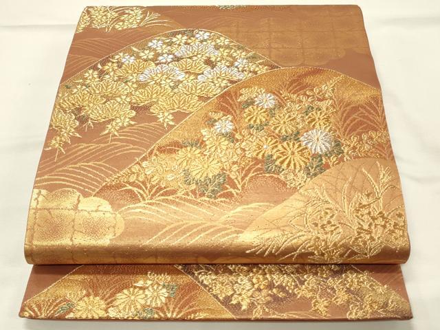 平和屋着物◎六通柄袋帯　重ね山花松文　明日香錦　金銀糸　正絹　逸品　DABH4344qp