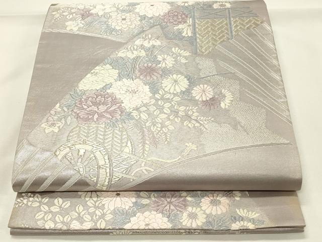 平和屋着物◎六通柄袋帯　唐織　扇面花車文　金銀糸　正絹　逸品　DABH4351qp