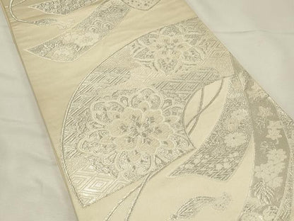 平和屋着物◎六通柄袋帯　唐織　正倉院地紙花文　銀糸　正絹　逸品　DABH4353qp