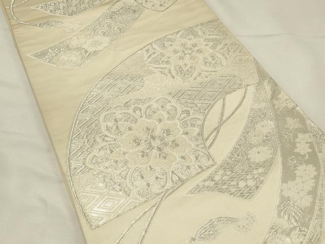 平和屋着物◎六通柄袋帯　唐織　正倉院地紙花文　銀糸　正絹　逸品　DABH4353qp