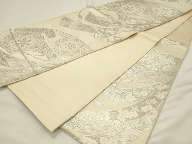 平和屋着物◎六通柄袋帯　唐織　正倉院地紙花文　銀糸　正絹　逸品　DABH4353qp