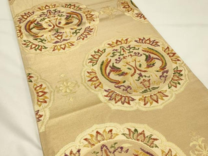 平和屋着物◎西陣　桜井謹製　六通柄袋帯　向かい鳥絵皿文　金糸　正絹　逸品　DABH4360qp