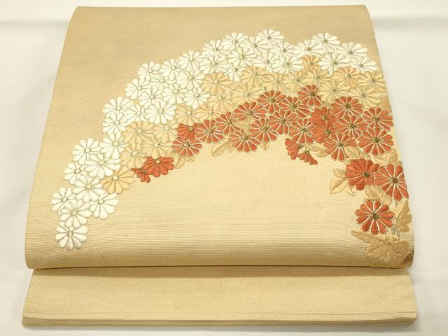 平和屋着物◎太鼓柄袋帯　総刺繍　駒刺繍　菊尽くし　金糸　正絹　逸品　DABH4361qp