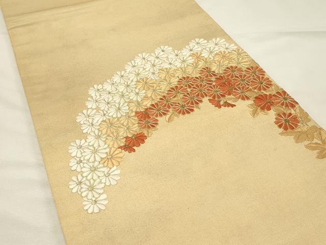 平和屋着物◎太鼓柄袋帯　総刺繍　駒刺繍　菊尽くし　金糸　正絹　逸品　DABH4361qp