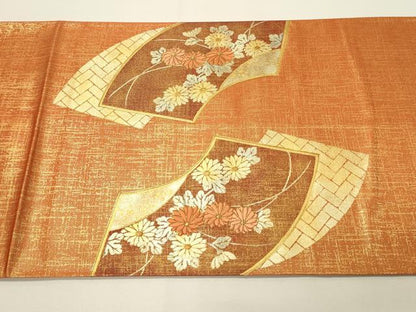 平和屋着物◎太鼓柄袋帯　駒刺繍　地紙花文　金彩　正絹　逸品　DABH4362qp