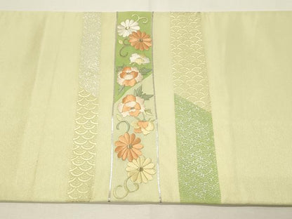 平和屋着物◎太鼓柄袋帯　駒刺繍　短冊花文　金糸　銀彩　正絹　逸品　DABH4363qp