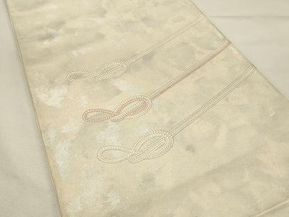 平和屋着物◎太鼓柄袋帯　総刺繍　結び紐文　銀糸　引箔　正絹　逸品　DABH4364qp