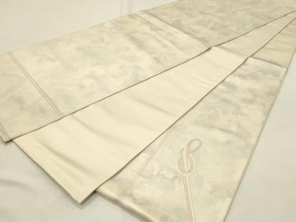 平和屋着物◎太鼓柄袋帯　総刺繍　結び紐文　銀糸　引箔　正絹　逸品　DABH4364qp