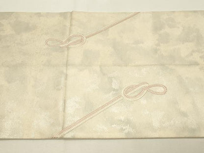 平和屋着物◎太鼓柄袋帯　総刺繍　結び紐文　銀糸　引箔　正絹　逸品　DABH4364qp