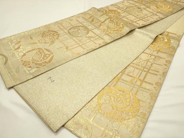 平和屋着物◎六通柄袋帯　花蝶丸文　金糸　正絹　逸品　DABH4369qp