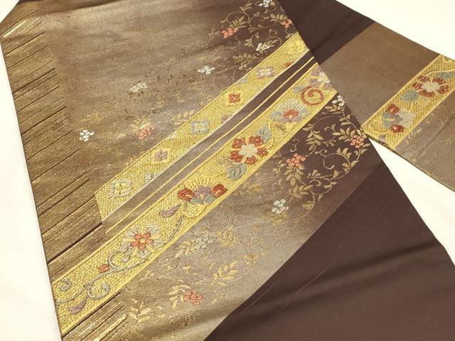 平和屋着物◎九寸名古屋帯　唐織　更紗花唐草文　金糸　引箔　正絹　逸品　DABH4389qp