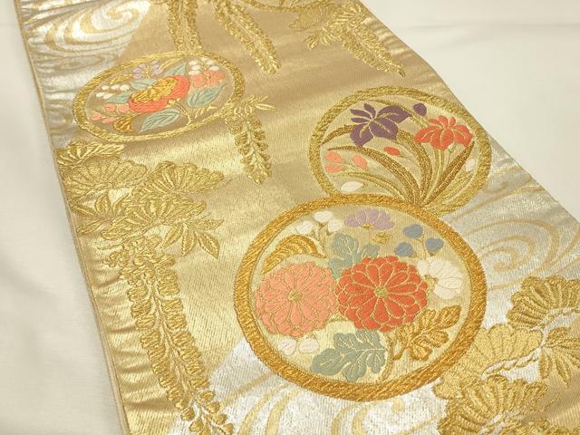 平和屋着物◎六通柄袋帯　唐織　枝垂れ藤花丸文　金銀糸　正絹　逸品　DABH4399qp