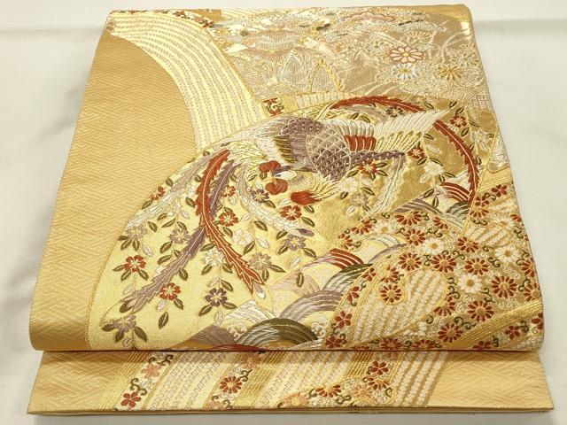 平和屋着物◎六通柄袋帯　唐織　立波鳳凰花文　松彩錦　金銀糸　正絹　逸品　DABH4407qp