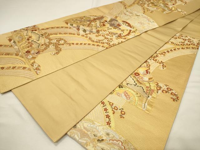 平和屋着物◎六通柄袋帯　唐織　立波鳳凰花文　松彩錦　金銀糸　正絹　逸品　DABH4407qp