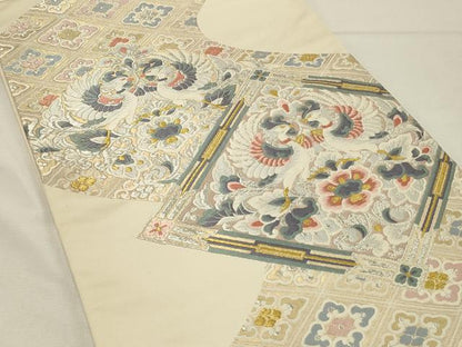 平和屋着物◎六通柄袋帯　唐織　向かい鳥花菱文　金銀糸　正絹　逸品　DABH4410qp