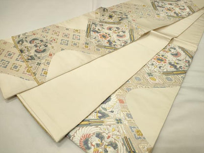平和屋着物◎六通柄袋帯　唐織　向かい鳥花菱文　金銀糸　正絹　逸品　DABH4410qp