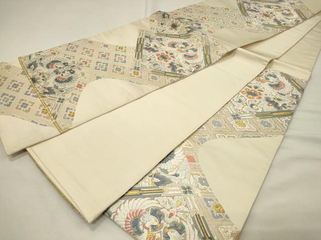 平和屋着物◎六通柄袋帯　唐織　向かい鳥花菱文　金銀糸　正絹　逸品　DABH4410qp