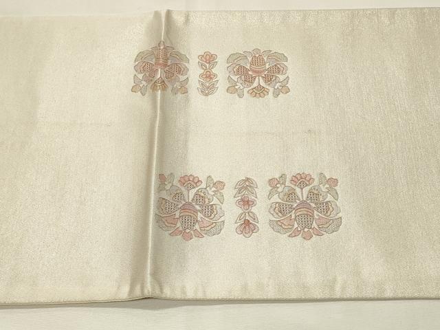 平和屋着物◎中国三大刺繍　スワトウ刺繍　汕頭刺繍　総刺繍　太鼓柄袋帯　亀甲更紗花文　銀糸　正絹　逸品　DABH4415qp